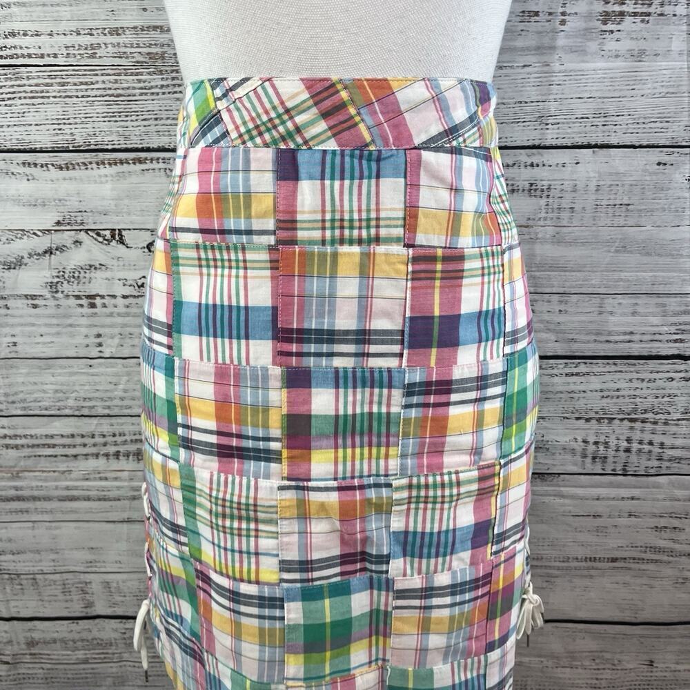 Talbots Skirt size 8 Petite Blue Pink Tartan Plaid Straight Knee Preppy Nautical - Picture 2 of 10